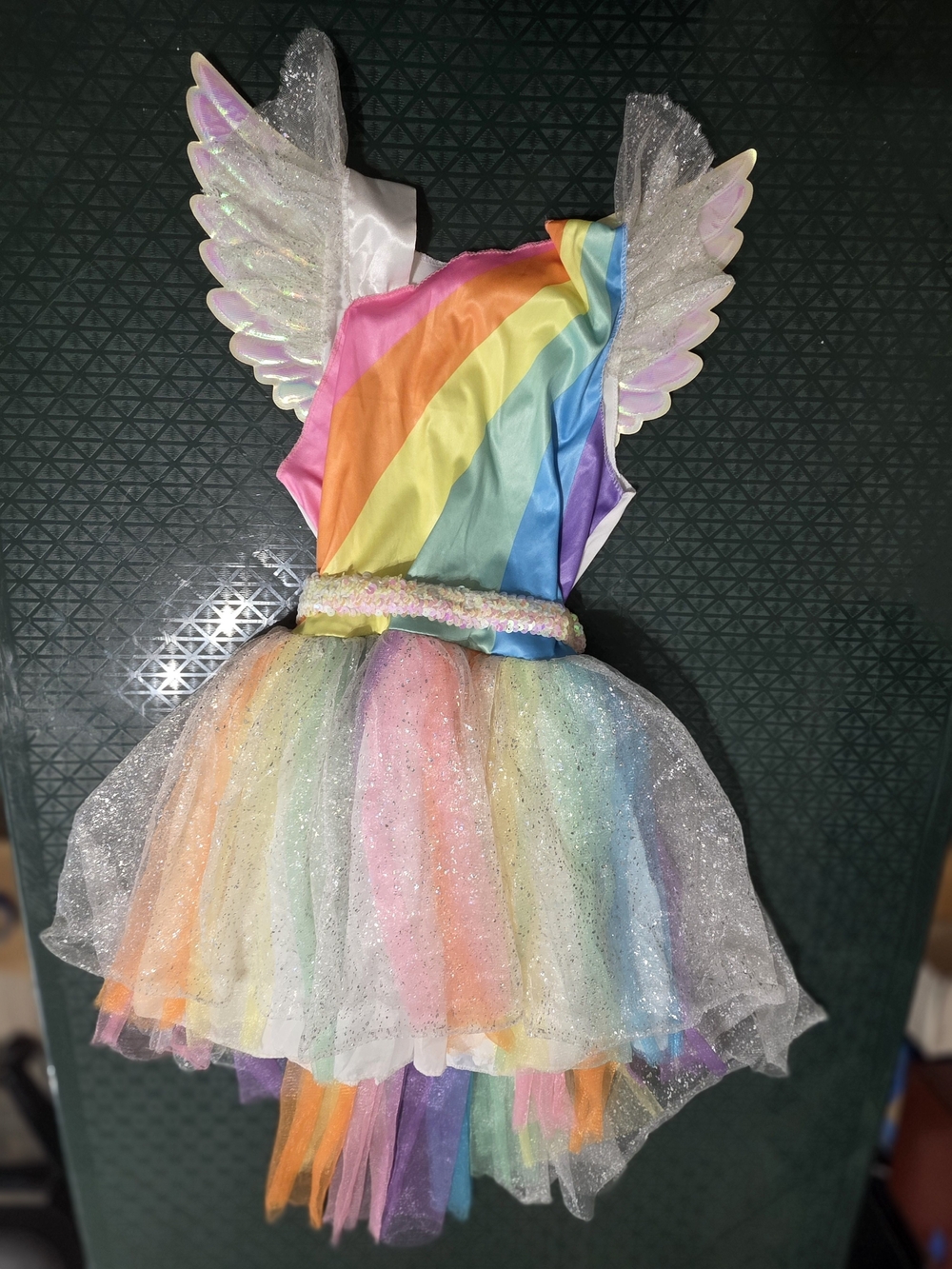 Costume Dress Rainbow Sparkles With Wings Sequin Belt Girls Size Large